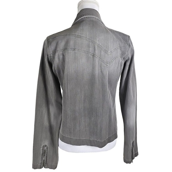 Rock 47 By Wrangler ~Woman Size M~ Gray Denim Jean Motorcycle Jacket Zip-Up. - Picture 9 of 12